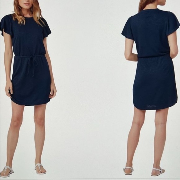 Paige Brielle Tee Shirt Dress Navy Blue XS Drawstring Waist Flutter Sleeve - Picture 4 of 16
